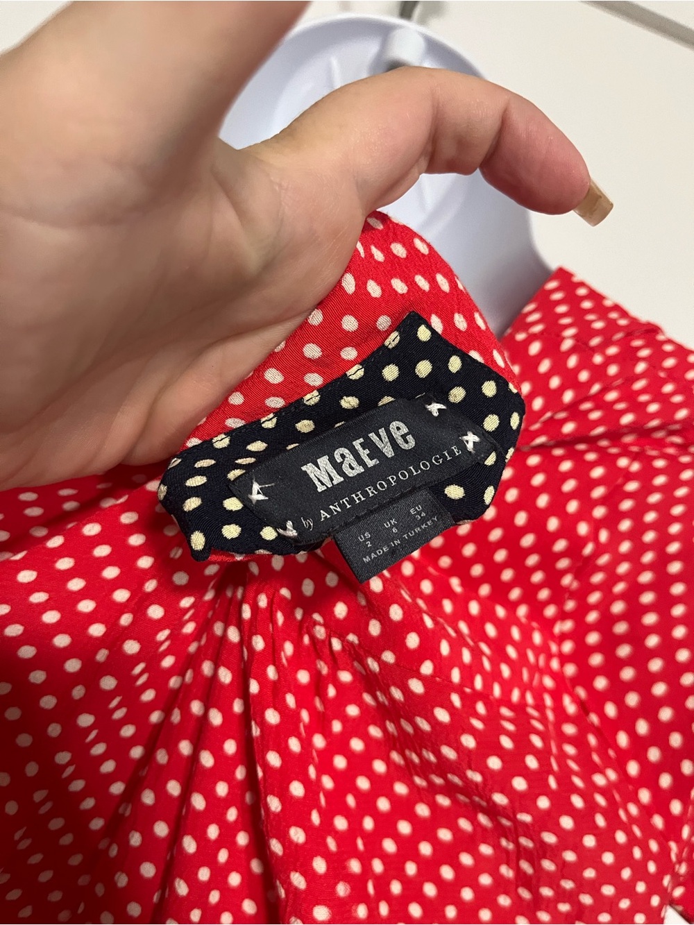 Maeve by Anthropologie Red Polka Dot Button Front Midi Dress Size 2 Ruffle Hem - Picture 9 of 10